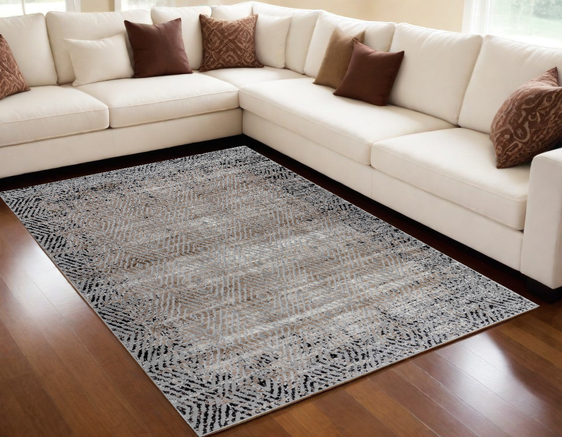 5' X 8' Brown Geometric Area Rug