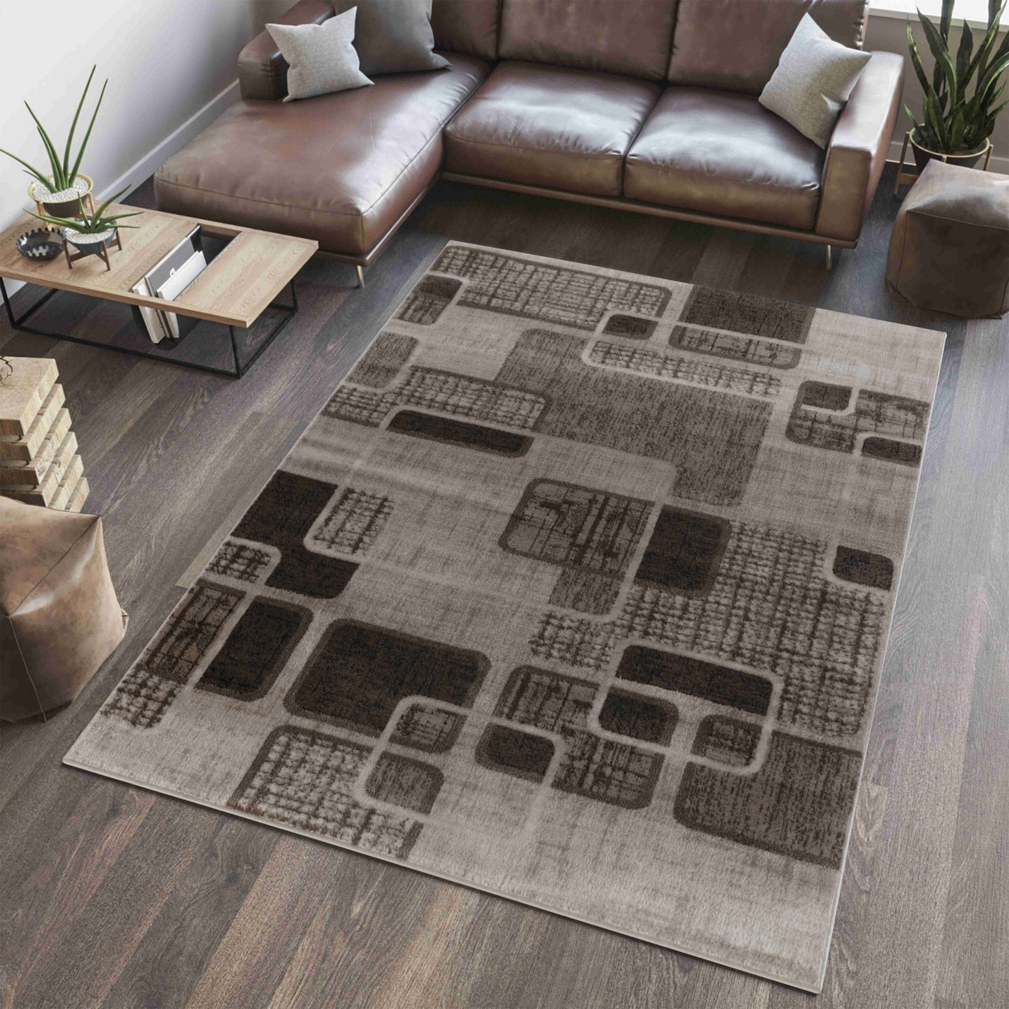 7' X 10' Brown Geometric Area Rug