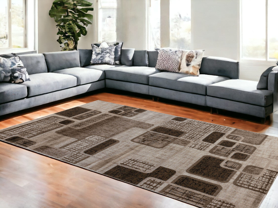 7' X 10' Brown Geometric Area Rug