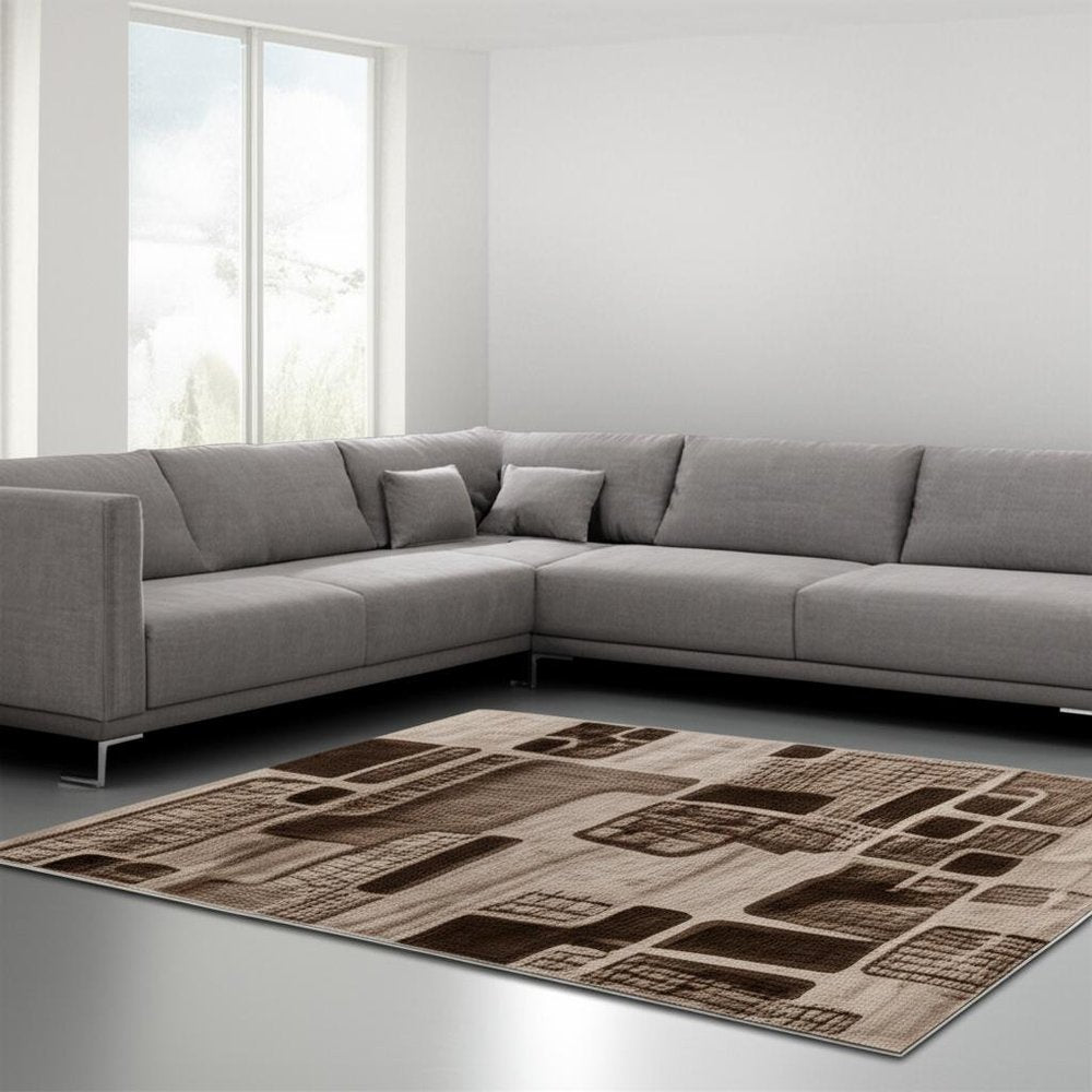 8' X 11' Brown Geometric Area Rug