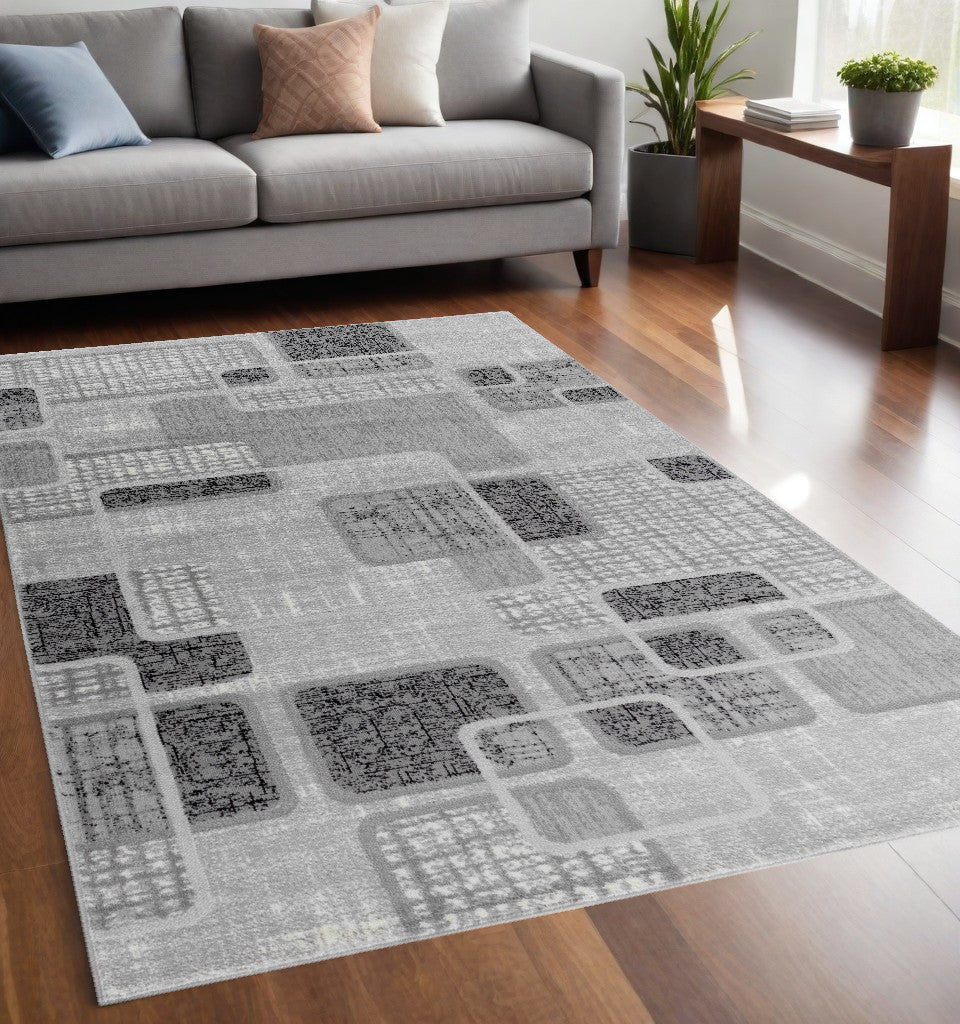 5' X 8' Grey Geometric Area Rug