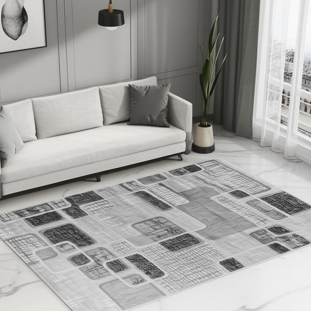 5' X 8' Grey Geometric Area Rug