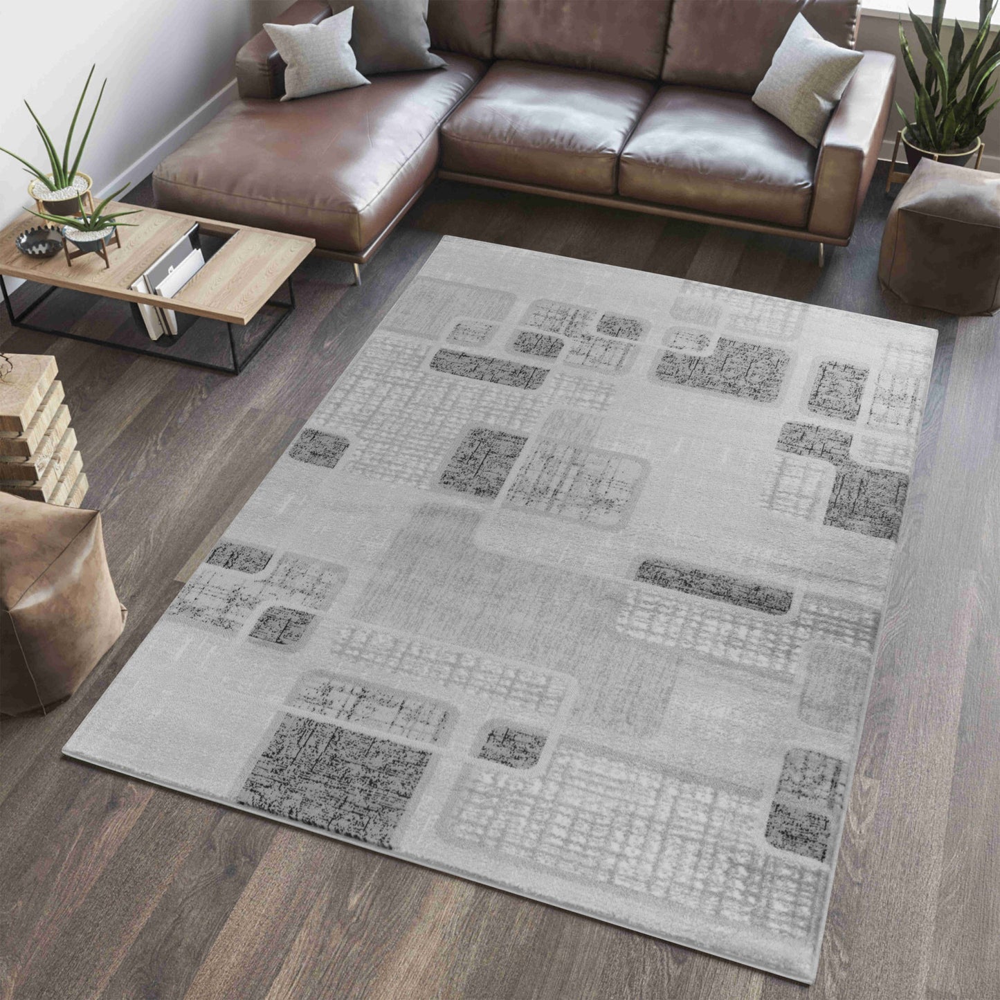 7' X 10' Grey Geometric Area Rug