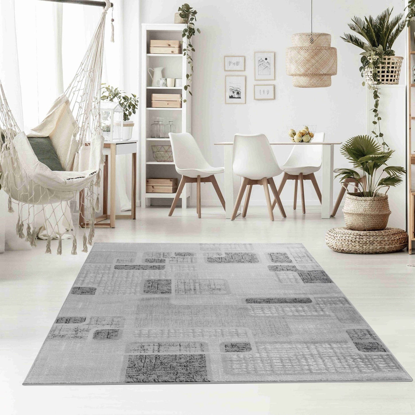 7' X 10' Grey Geometric Area Rug