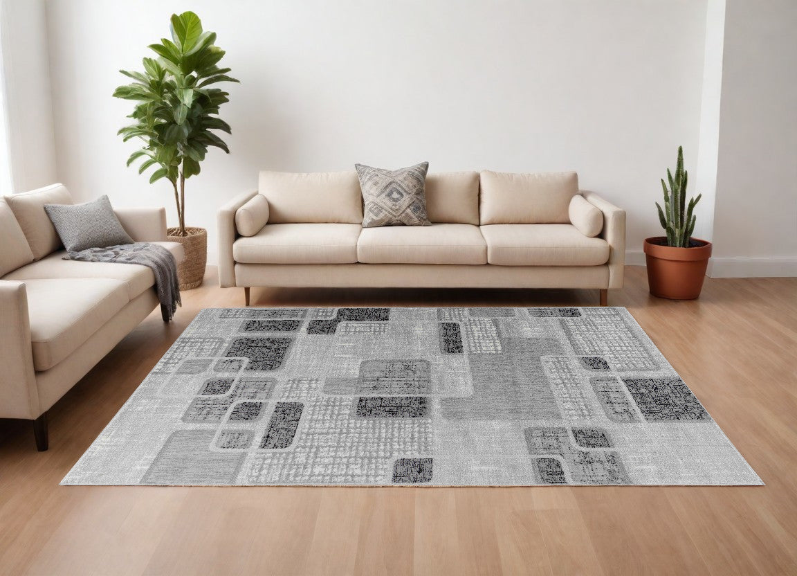 8' X 11' Grey Geometric Area Rug