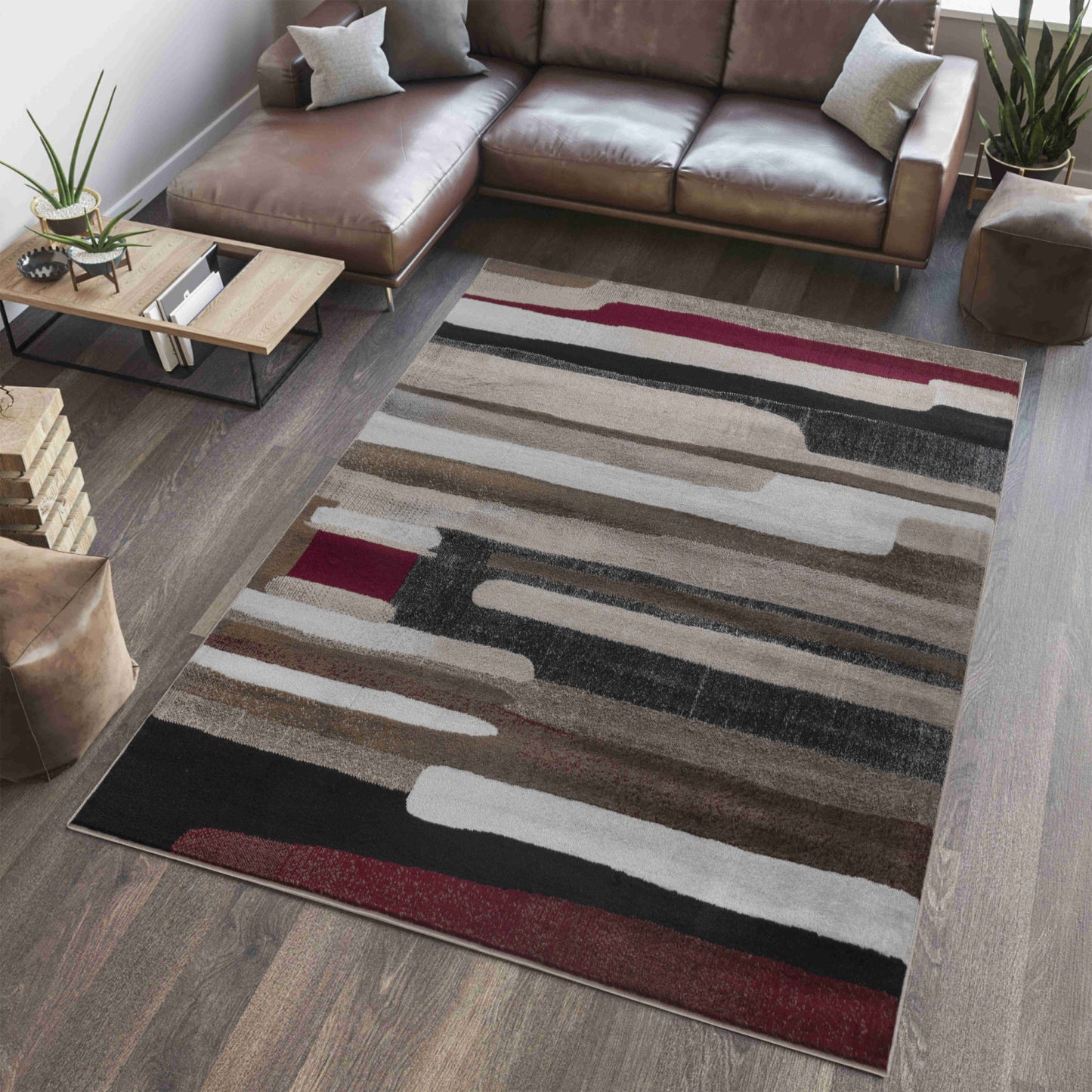 7' X 10' Brown Abstract Area Rug