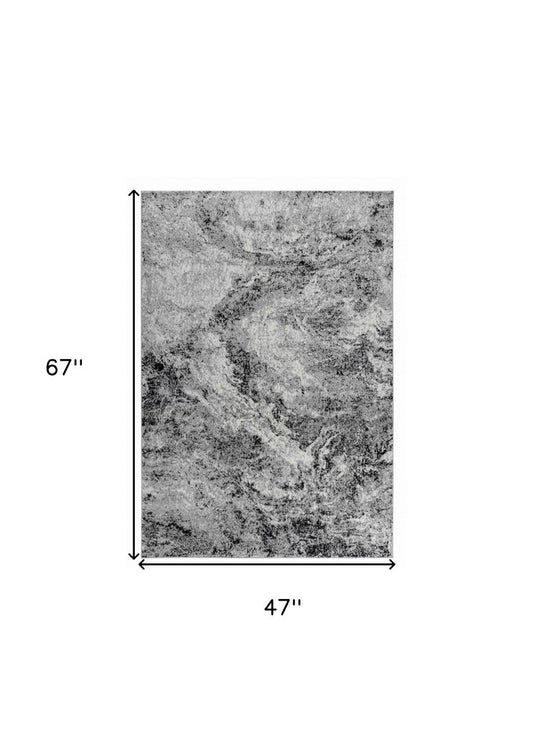 4' X 6' Gray And Black Abstract Distressed Area Rug