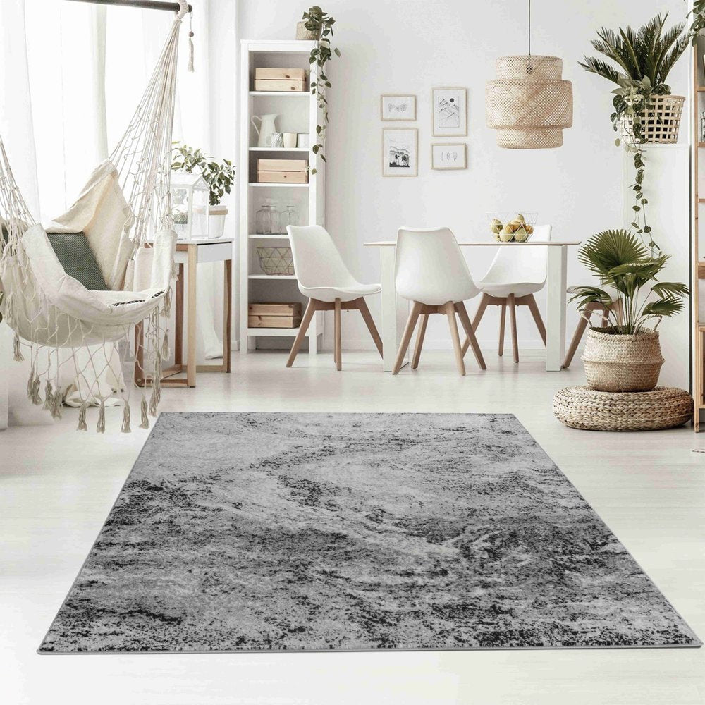 5' X 7' Gray And Black Abstract Distressed Area Rug