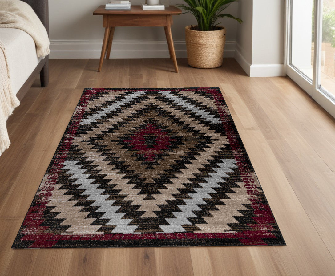 4' X 6' Brown Geometric Area Rug