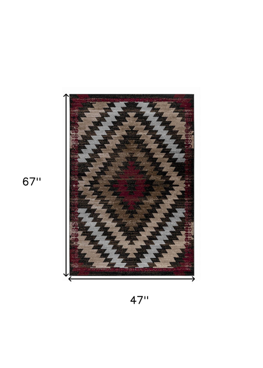 4' X 6' Brown Geometric Area Rug