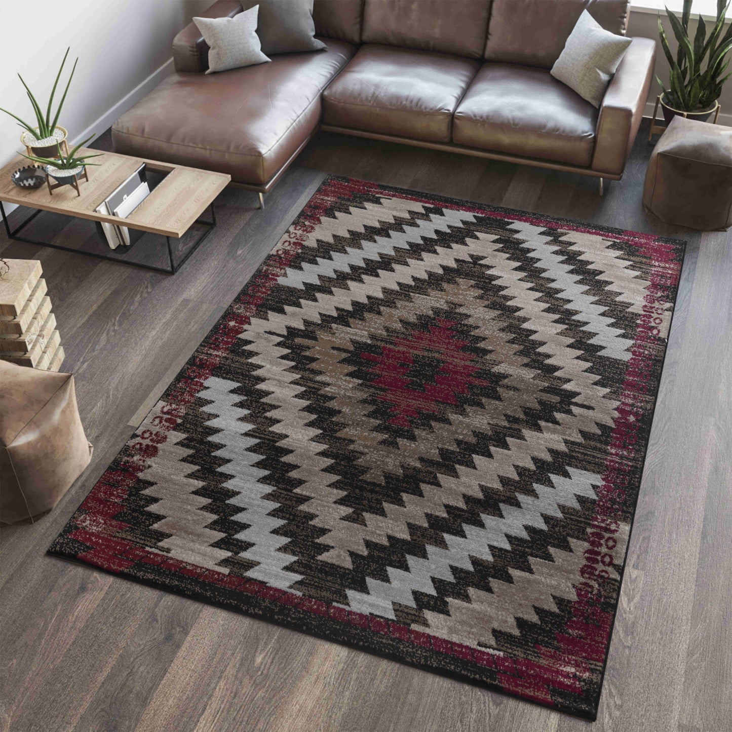 5' X 8' Brown Geometric Area Rug