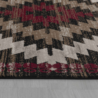 5' X 7' Brown And Red Geometric Area Rug