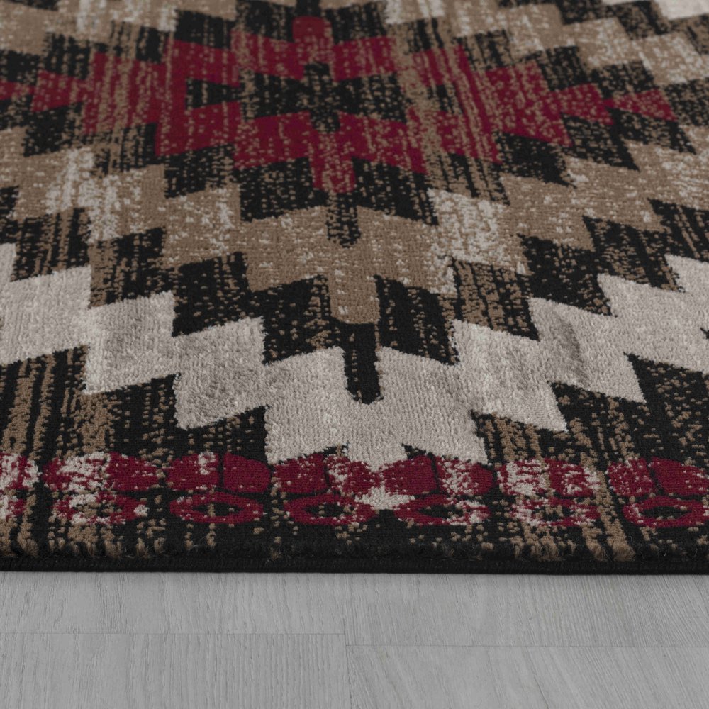 5' X 7' Brown And Red Geometric Area Rug