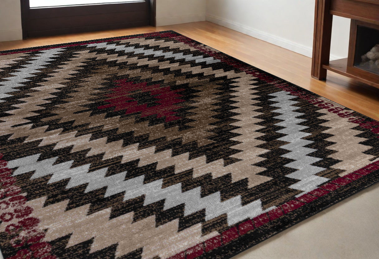 5' X 8' Brown Geometric Area Rug