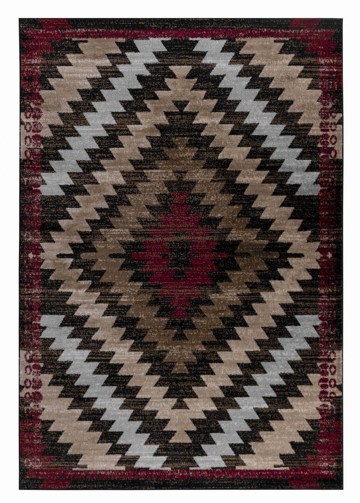 5' X 7' Brown And Red Geometric Area Rug