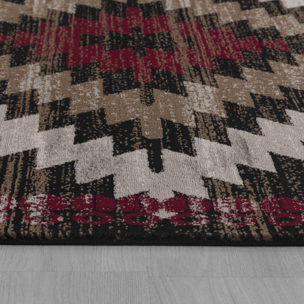5' X 7' Brown And Red Geometric Area Rug