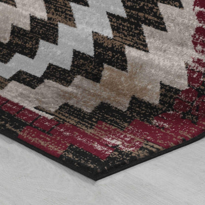 5' X 7' Brown And Red Geometric Area Rug