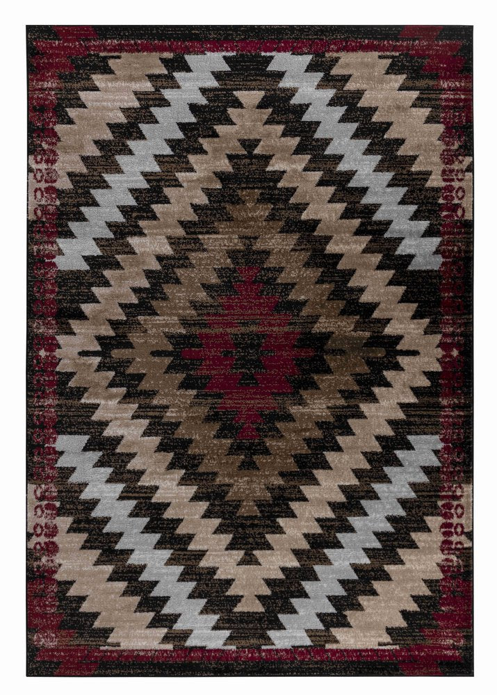 5' X 7' Brown And Red Geometric Area Rug