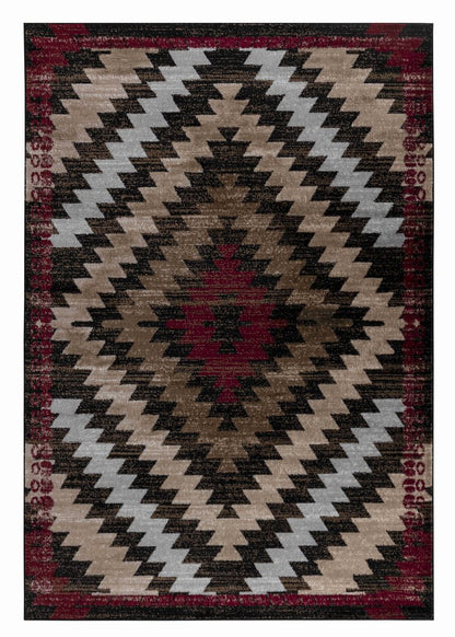 5' X 7' Brown And Red Geometric Area Rug