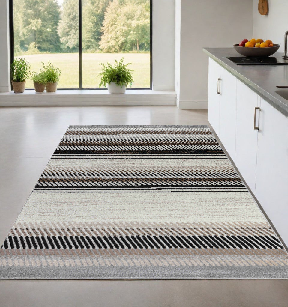 4' X 6' Beige Striped Area Rug