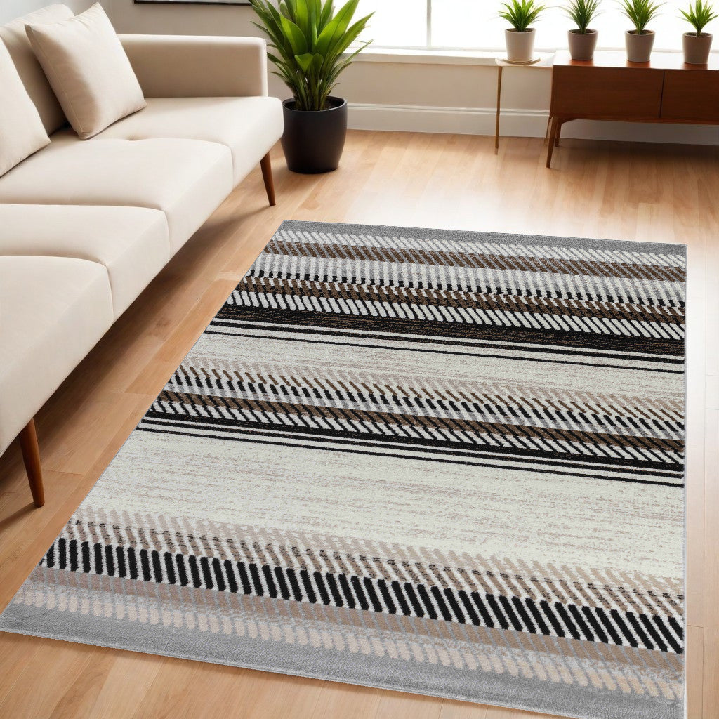 5' X 8' Beige Striped Area Rug