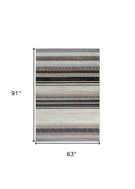 5' X 8' Beige Striped Area Rug