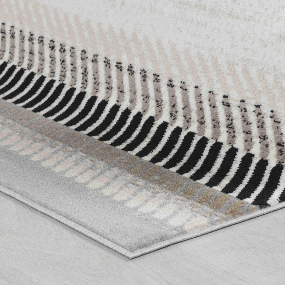 6' X 9' Beige And Brown Striped Area Rug