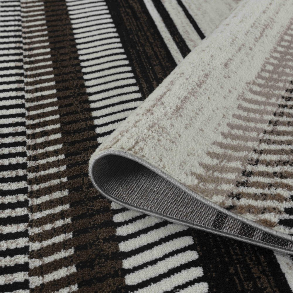 6' X 9' Beige And Brown Striped Area Rug