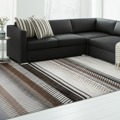 8' X 11' Beige Striped Area Rug