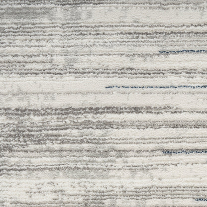 Light gray & ivory striped area rug with textured, brushed pile; modern, contemporary home decor.