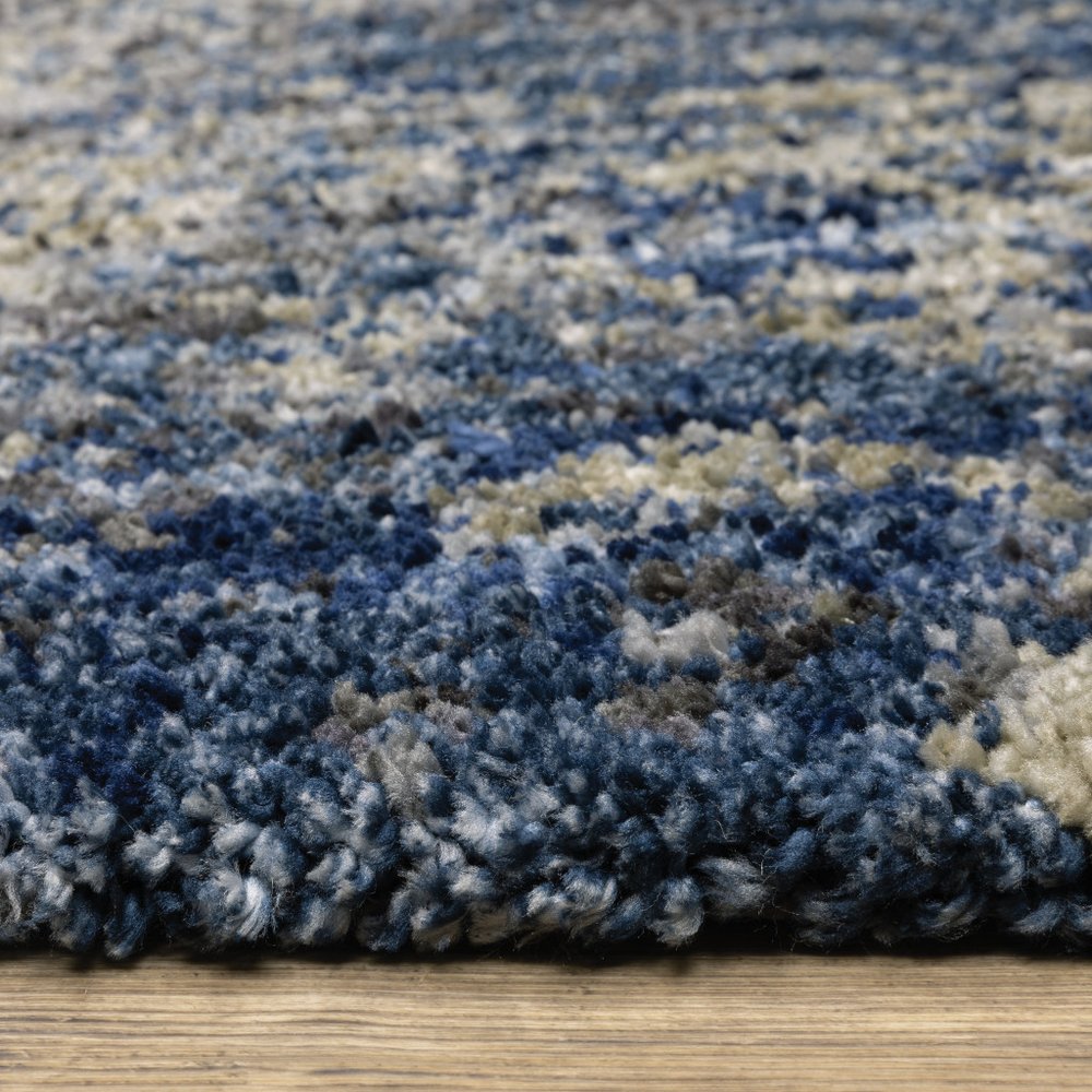 8' Blue And Gray Abstract Shag Runner Rug