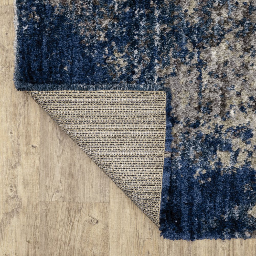 8' Blue And Gray Abstract Shag Runner Rug