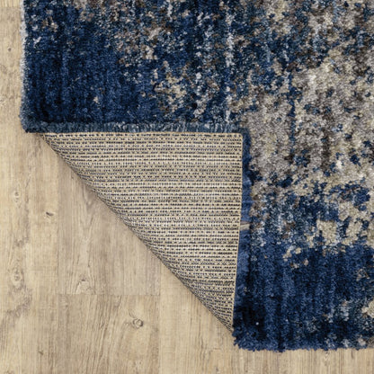 8' Blue And Gray Abstract Shag Runner Rug