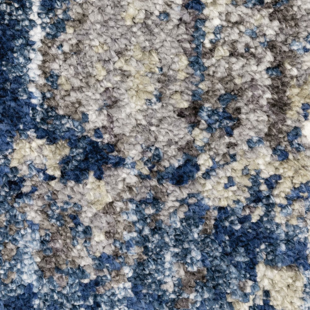 8' Blue And Gray Abstract Shag Runner Rug