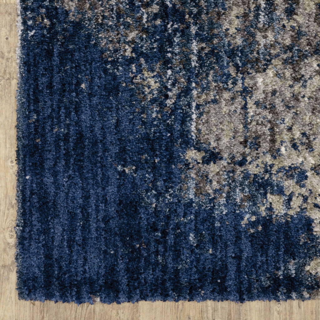 2' X 8' Blue And Grey Abstract Shag Power Loom Stain Resistant Runner Rug