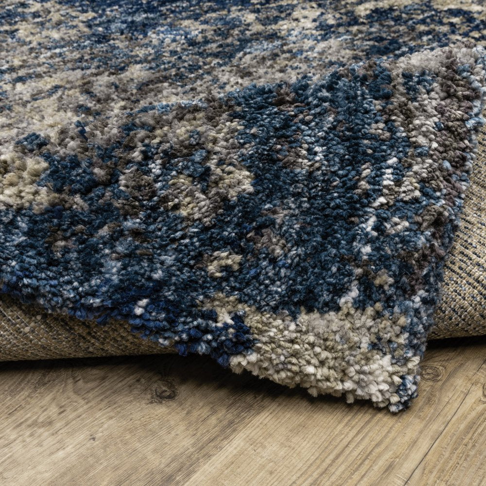 8' Blue And Gray Abstract Shag Runner Rug