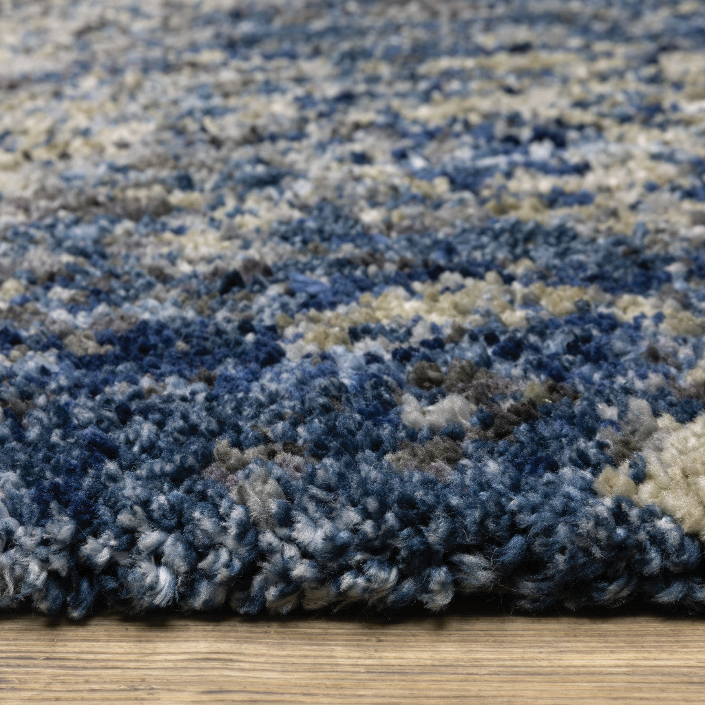 4' X 6' Blue And Grey Abstract Shag Power Loom Stain Resistant Area Rug