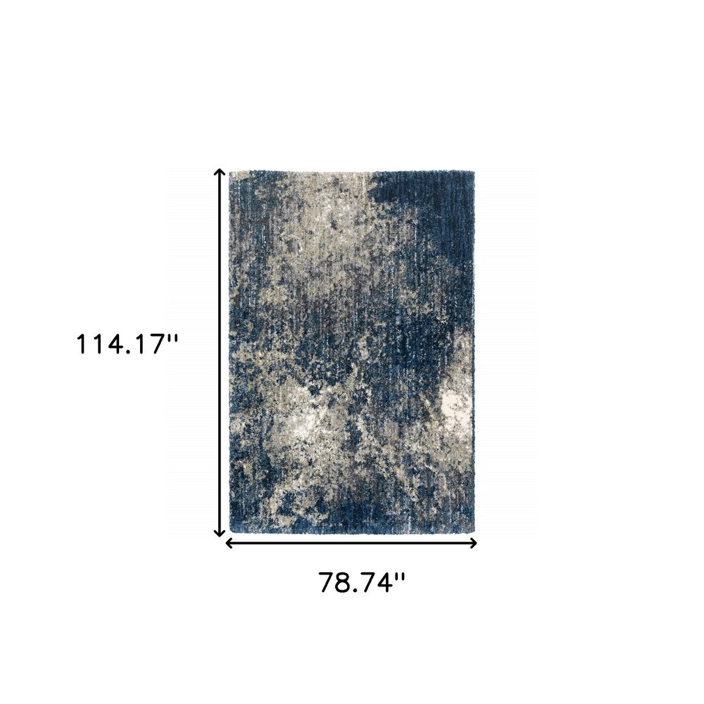 7' X 10' Blue And Gray Abstract Shag Area Rug