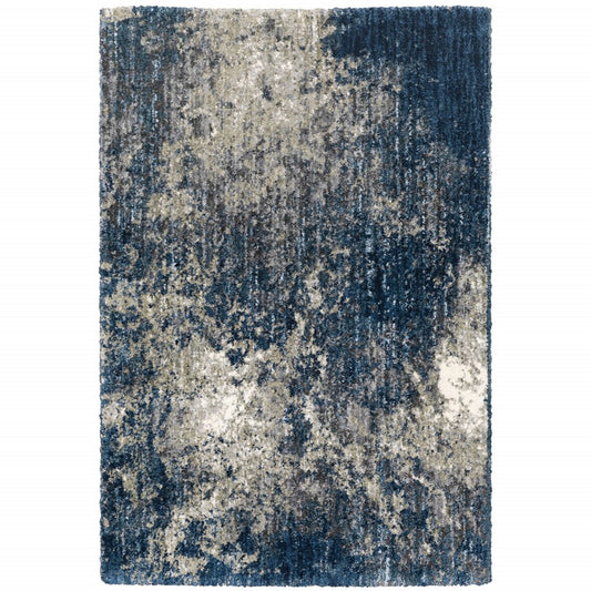 7' X 10' Blue And Gray Abstract Shag Area Rug