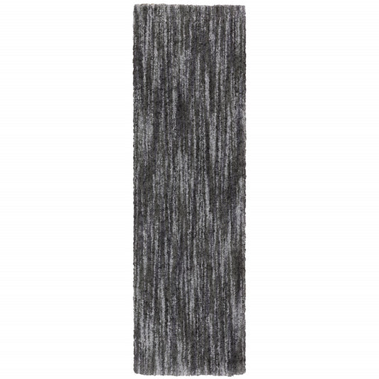 2' X 8' Charcoal Shag Power Loom Stain Resistant Runner Rug