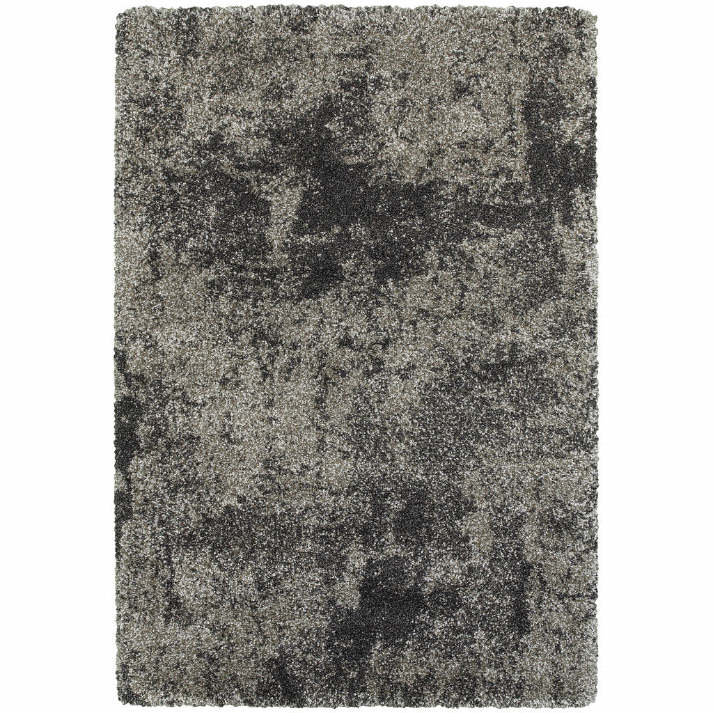 2' X 3' Charcoal Silver And Grey Abstract Shag Power Loom Stain Resistant Area Rug