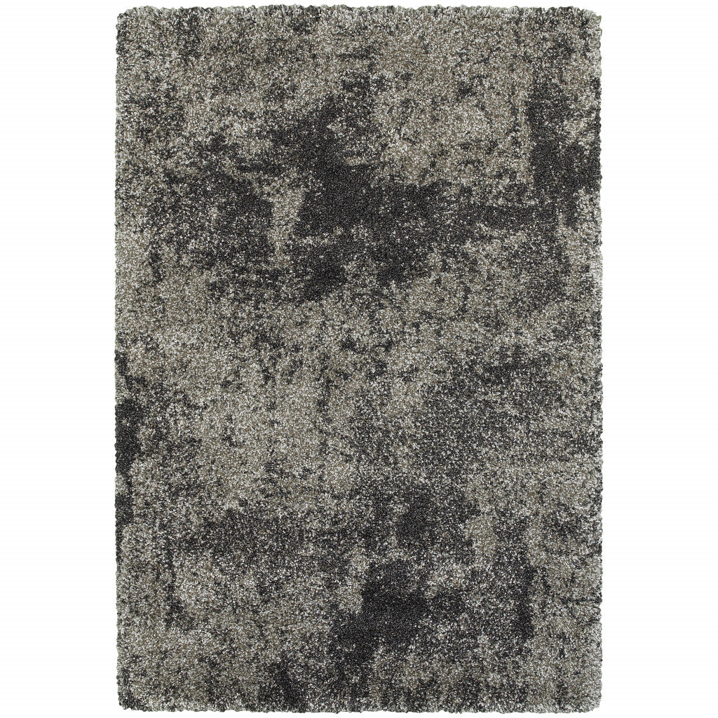 4' X 6' Black and Gray Abstract Shag Power Loom Area Rug