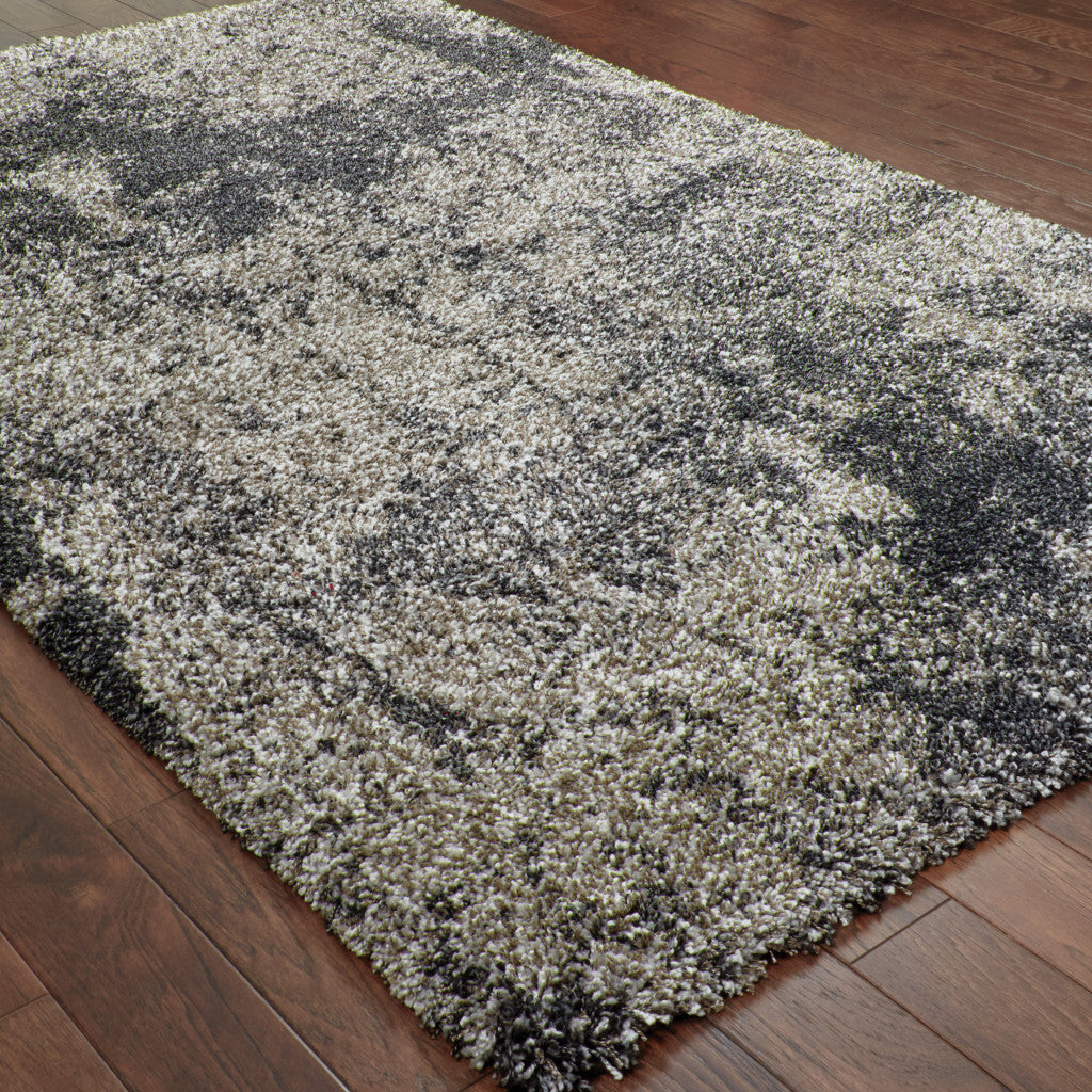 8' X 11' Charcoal Silver And Grey Abstract Shag Power Loom Stain Resistant Area Rug