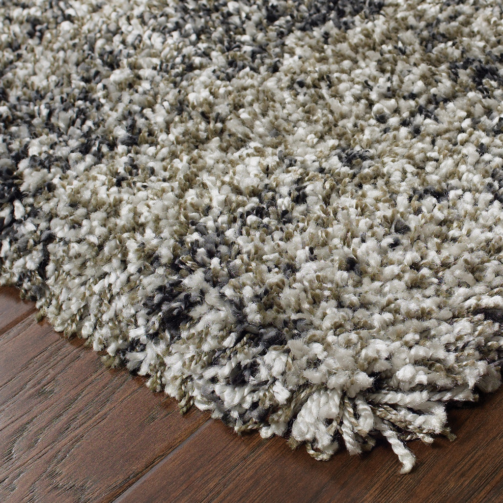 10' X 13' Charcoal Silver And Grey Abstract Shag Power Loom Stain Resistant Area Rug