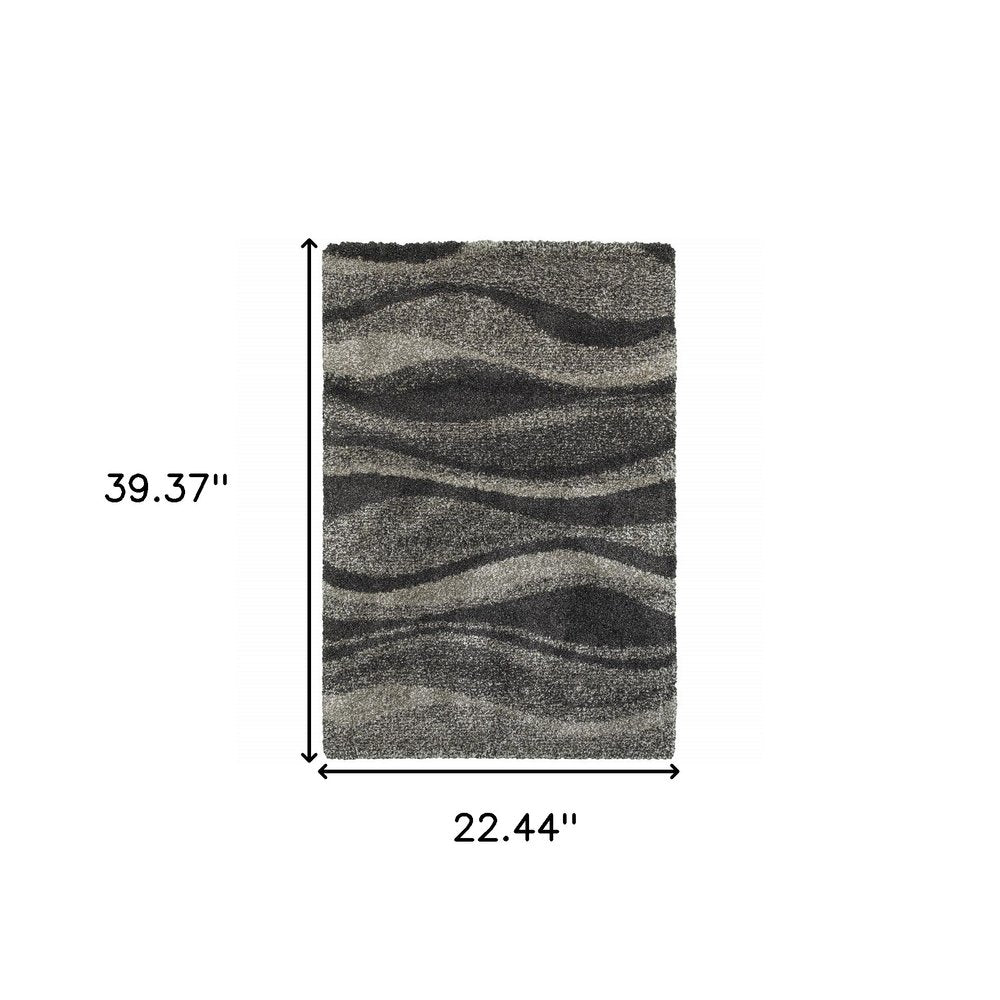 2' X 3' Gray And Charcoal Abstract Shag Area Rug