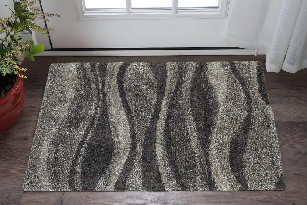 2' X 3' Gray And Charcoal Abstract Shag Area Rug