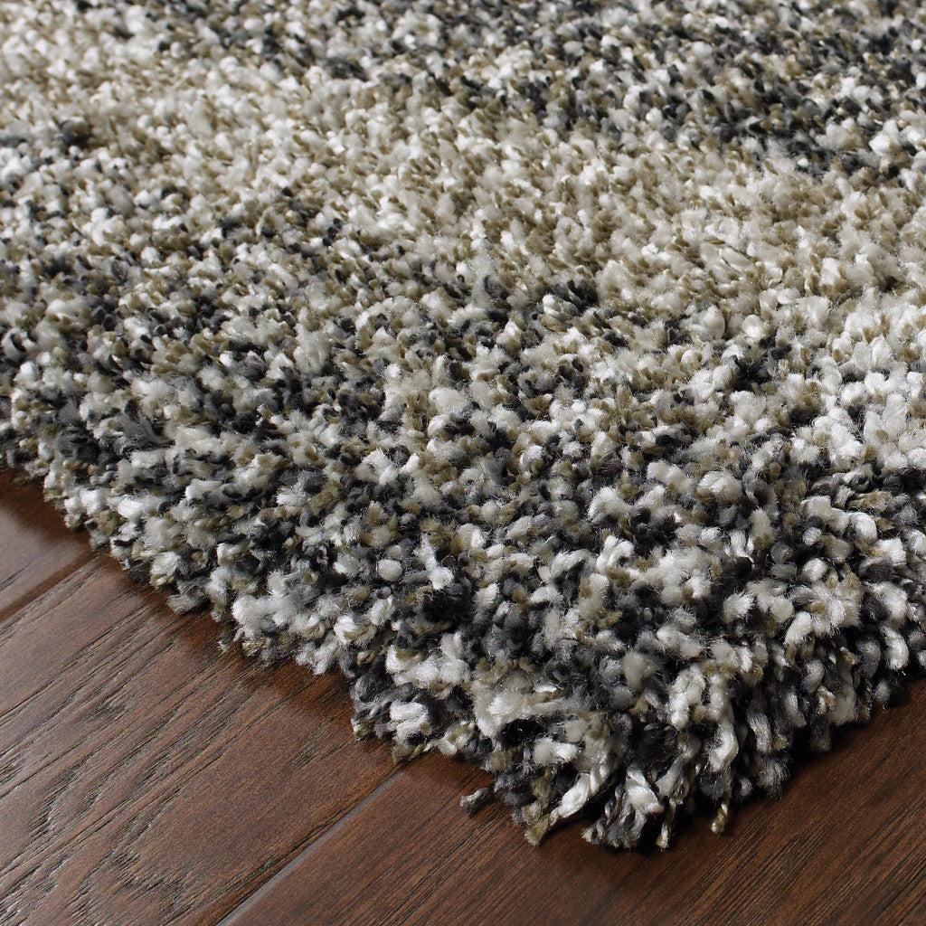 8' Black and Gray Abstract Shag Power Loom Runner Rug