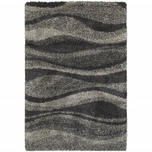 6' X 9' Charcoal Silver And Grey Abstract Shag Power Loom Stain Resistant Area Rug