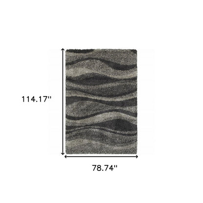 6' X 9' Charcoal Silver And Grey Abstract Shag Power Loom Stain Resistant Area Rug