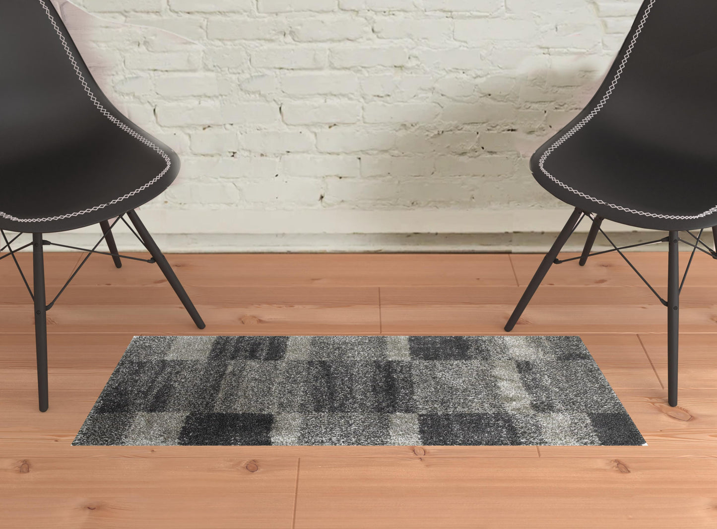 2' X 3' Charcoal Silver And Grey Geometric Shag Power Loom Stain Resistant Area Rug